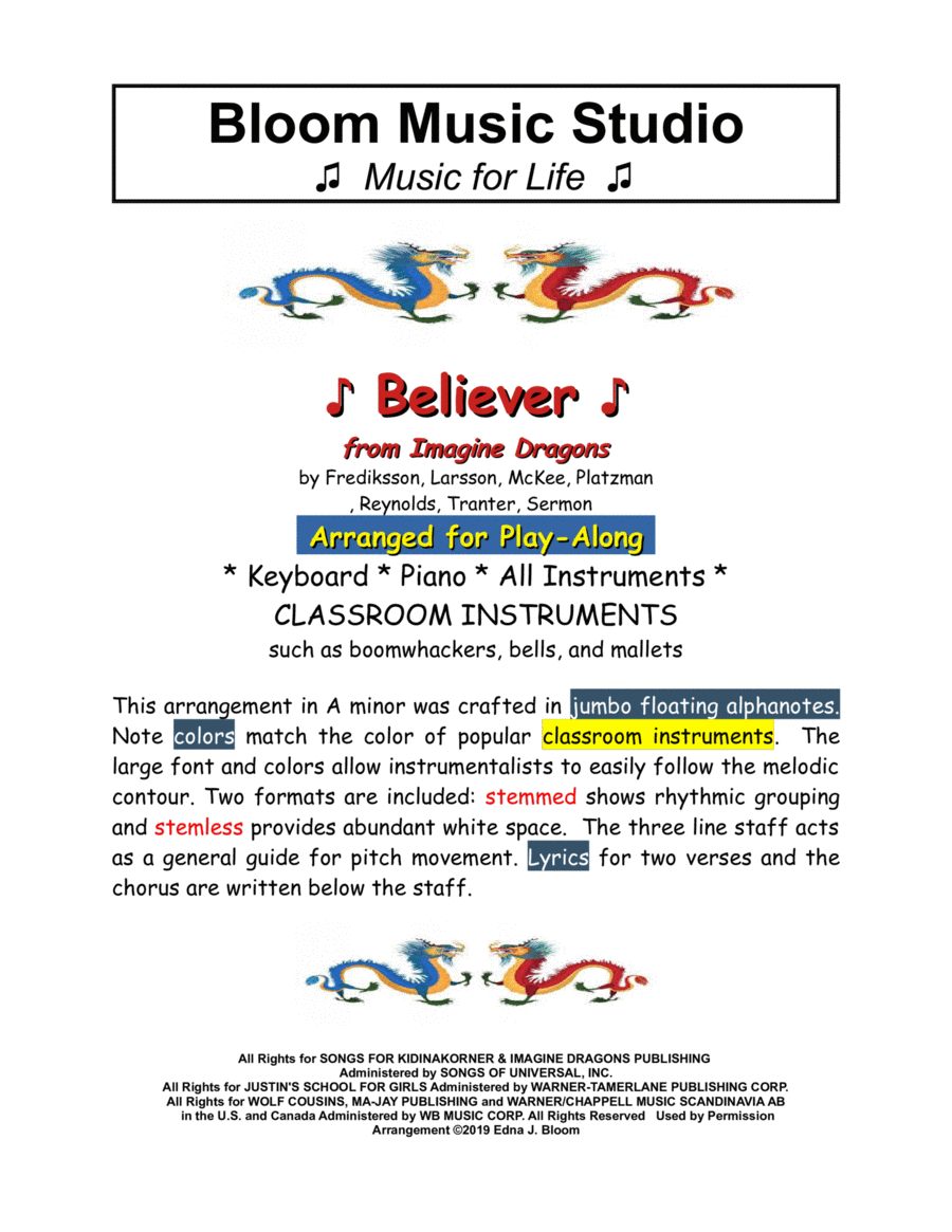 Believer - Score Only Percussion Ensemble scores gallery preview page 1