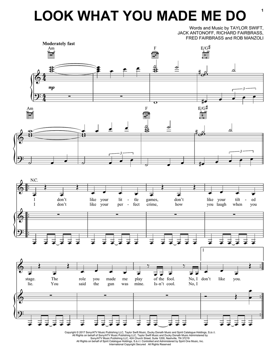 Look What You Made Me Do Piano, Vocal scores gallery preview page 1