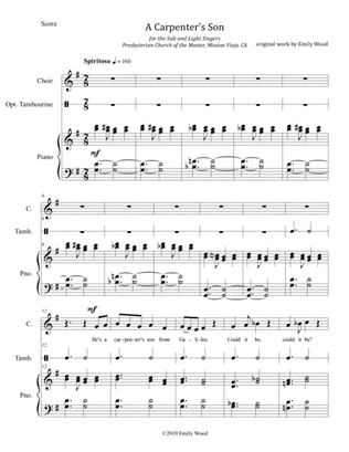 Carpenter's Son (children's/unison choir, piano, opt. tambourine)