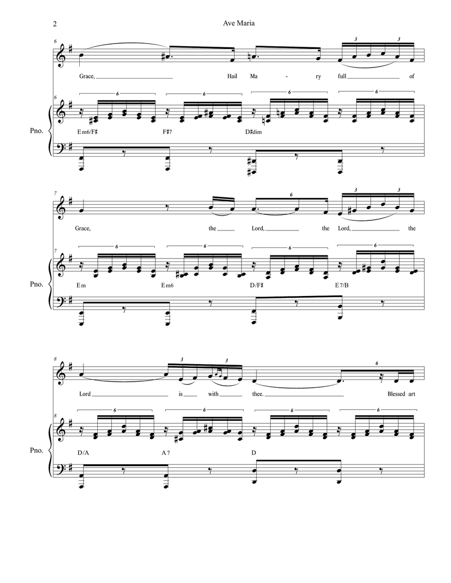 Ave Maria (English Lyrics - Low Key - Piano accompaniment) Piano, Vocal scores gallery preview page 3