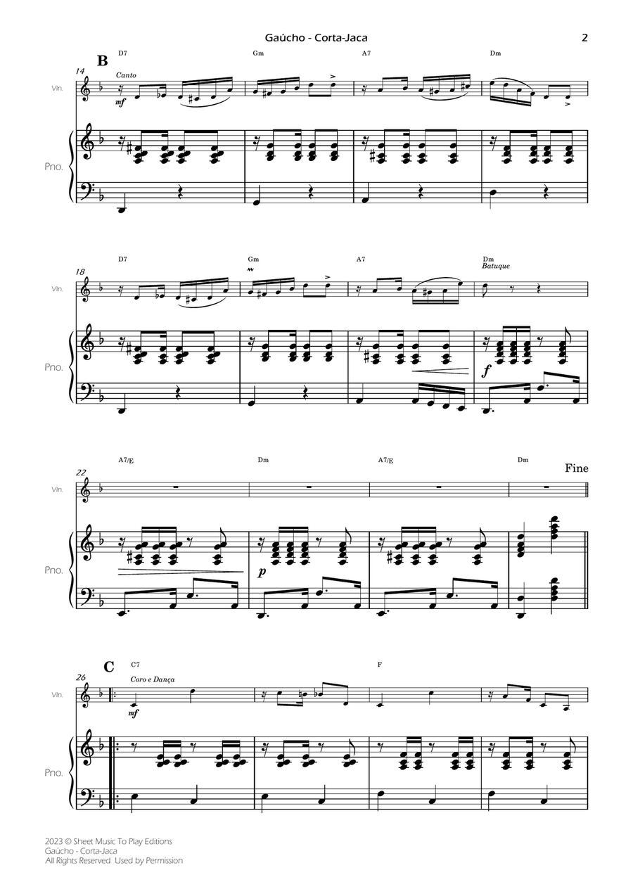 Gaúcho (Corta-Jaca) - Violin and Piano - W/Chords (Full Score and Parts) Violin Solo scores gallery preview page 4