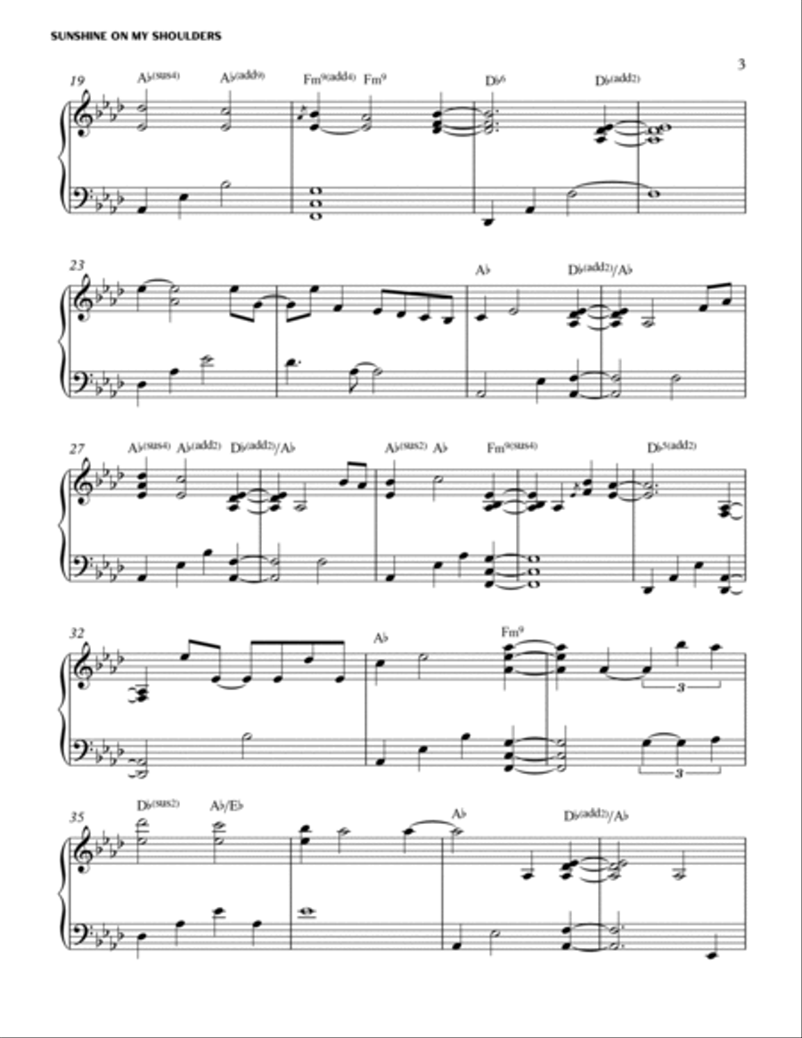 Sunshine On My Shoulders Piano Solo scores gallery preview page 3