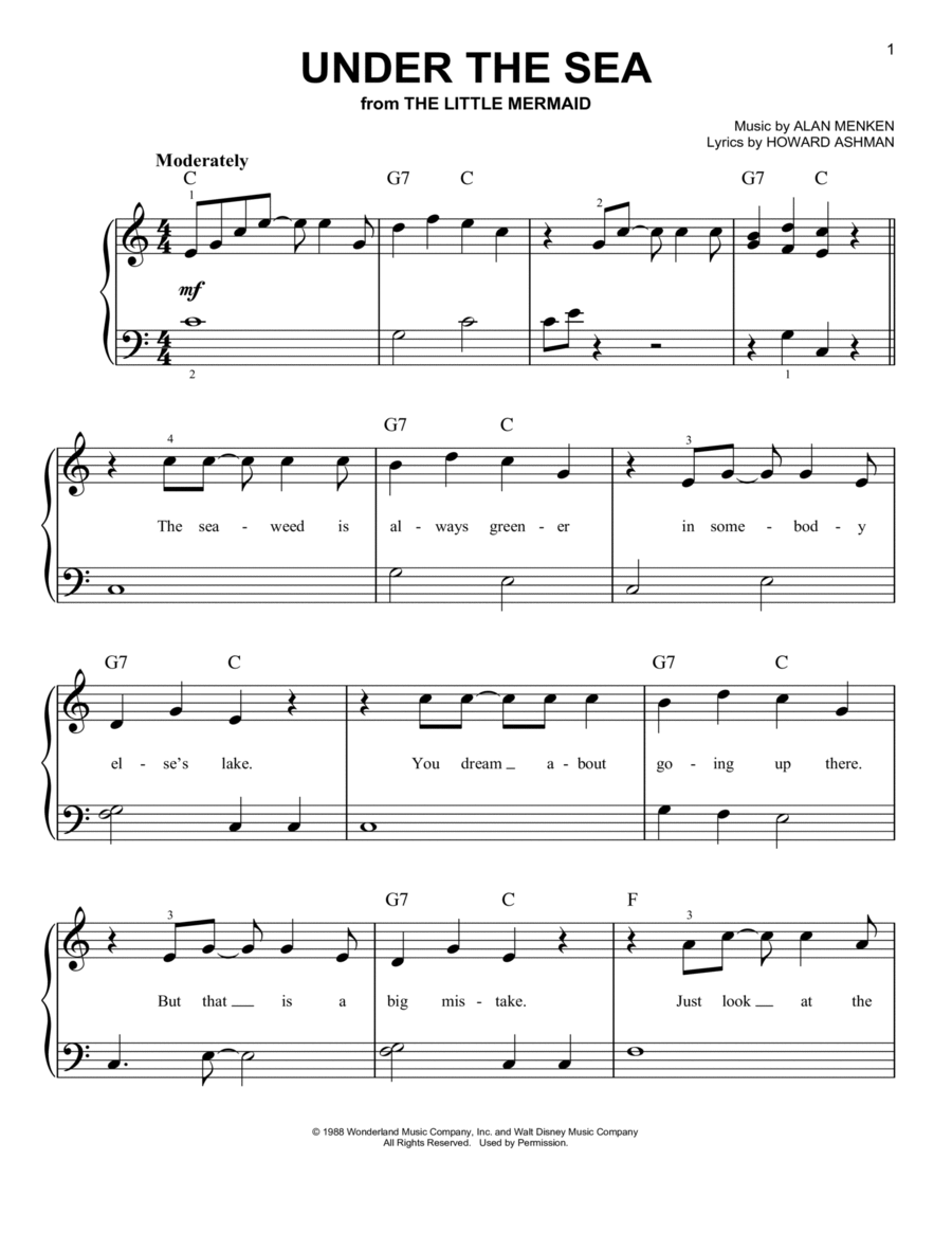 Under The Sea (from The Little Mermaid) Easy Piano scores gallery preview page 1