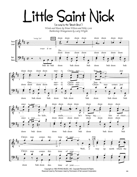 Little Saint Nick by The Beach Boys Choir - Digital Sheet Music