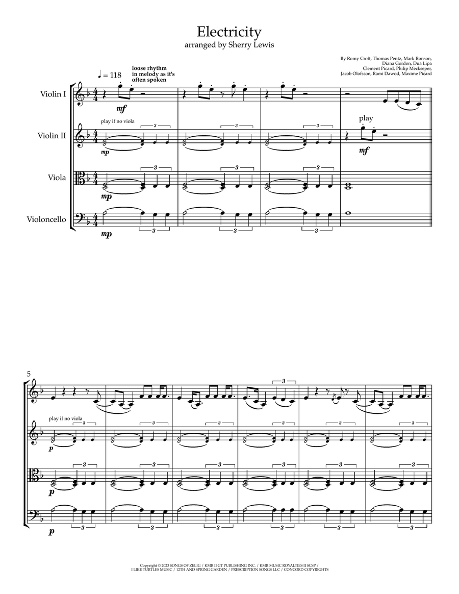 Electricity String Quartet scores gallery preview page 1