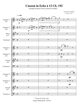 Gabrieli: Canzon in Echo a12 Ch. 192 for Triple Brass Choir - Score Only