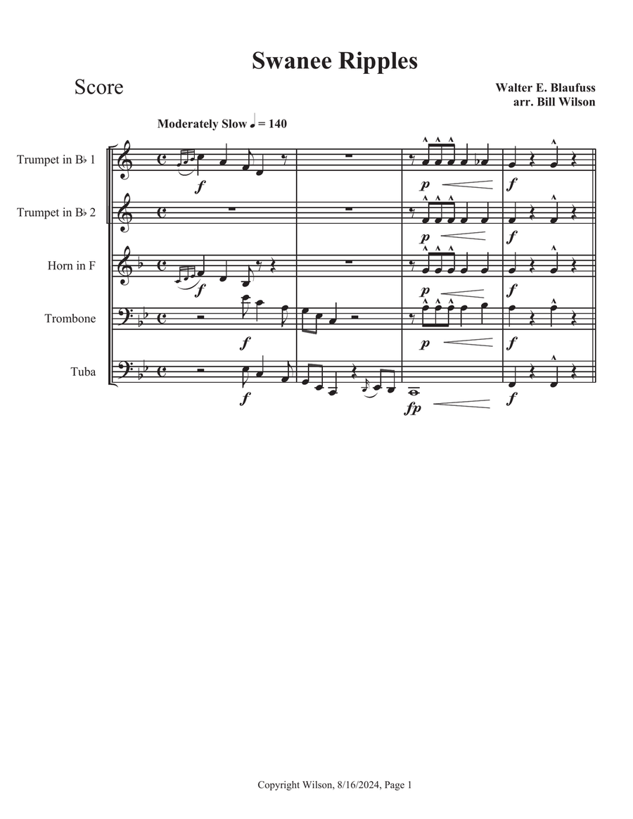 Swanee Ripples Brass Quintet scores gallery preview page 2