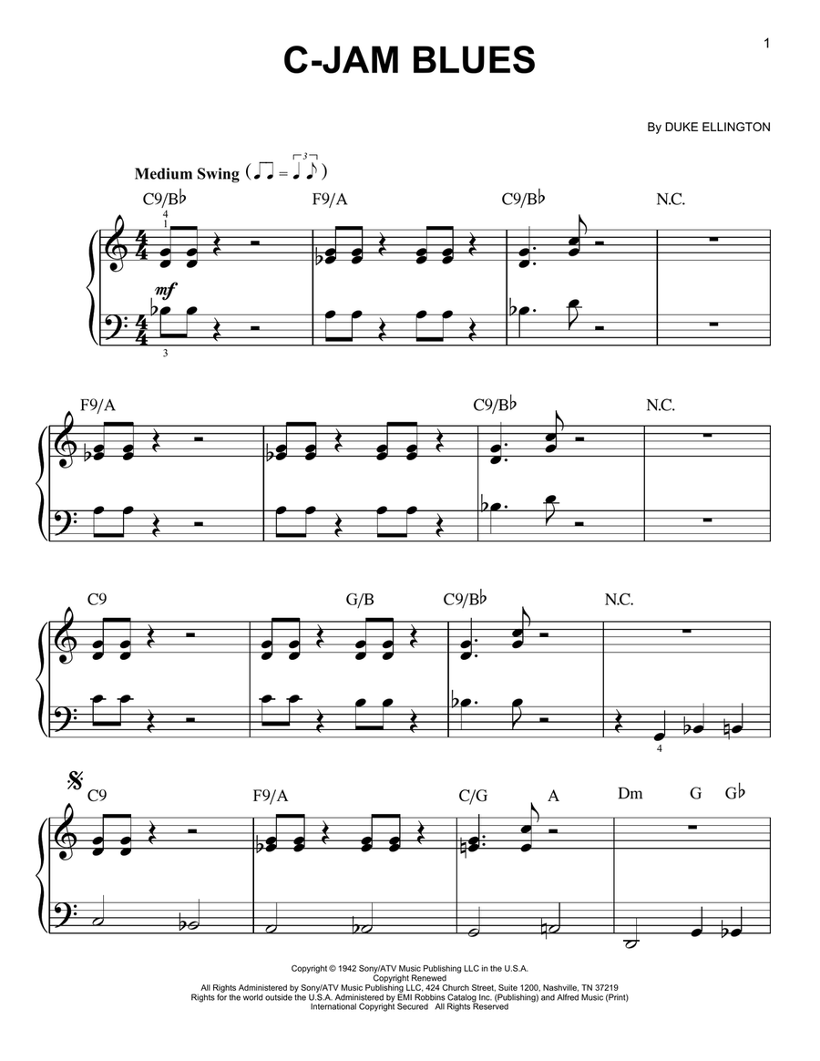 C-Jam Blues Easy Piano scores gallery preview page 1