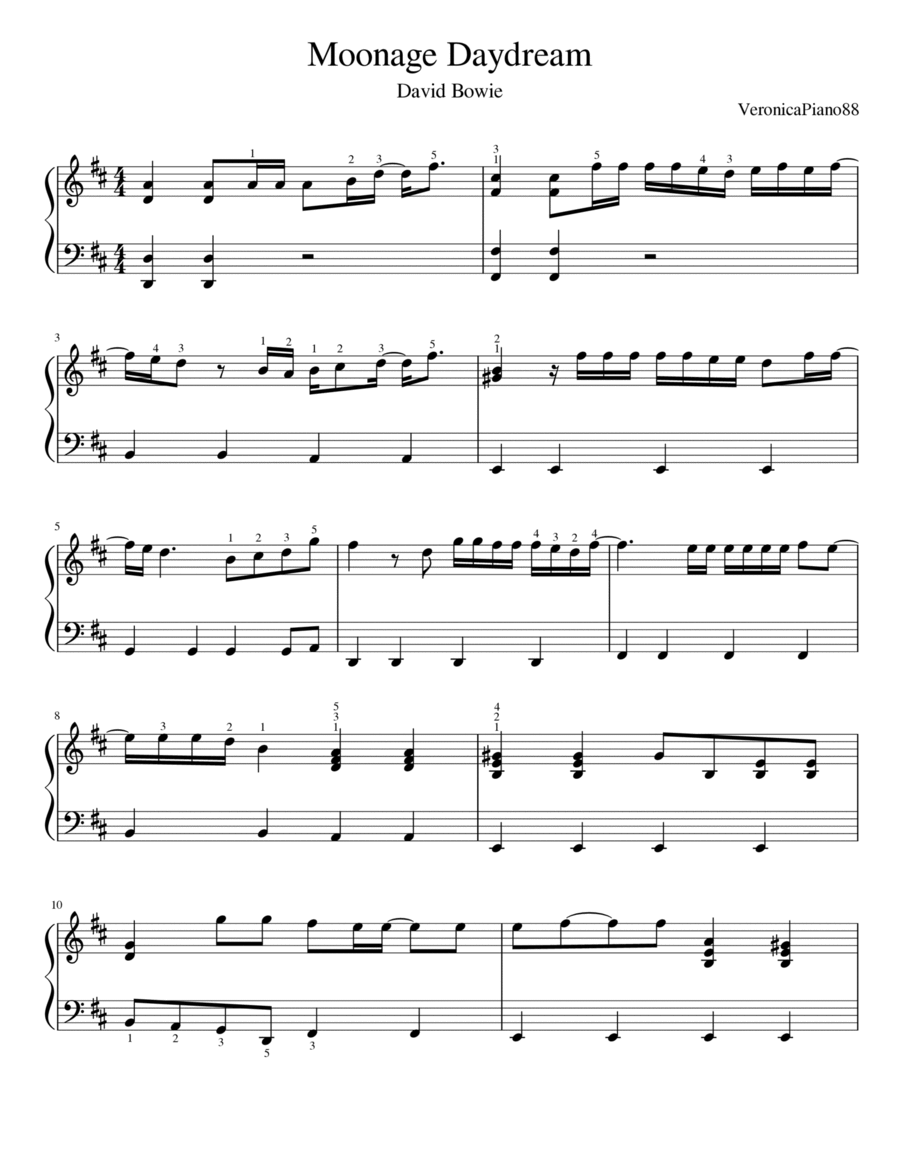 Moonage Daydream Piano Solo scores gallery preview page 1