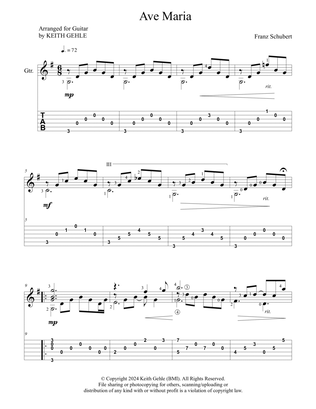 Book cover for "Ave Maria" for solo classical fingerstyle guitar (+TAB)