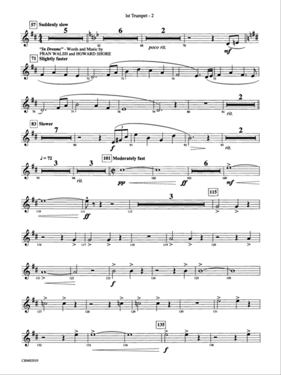 The Lord of the Rings: The Fellowship of the Ring, Concert Medley from: 1st B-flat Trumpet Concert Band scores gallery preview page 2