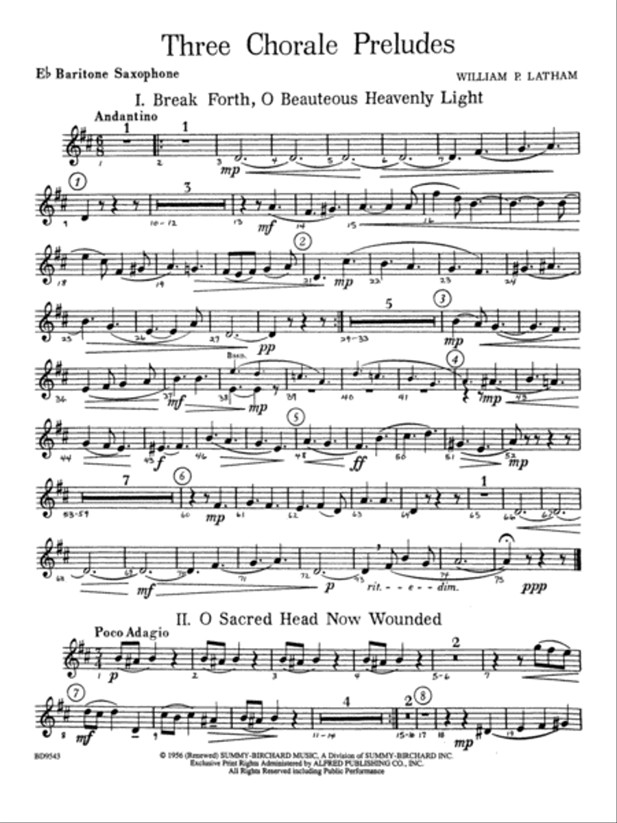 Three Chorale Preludes: E-flat Baritone Saxophone Concert Band scores gallery preview page 1