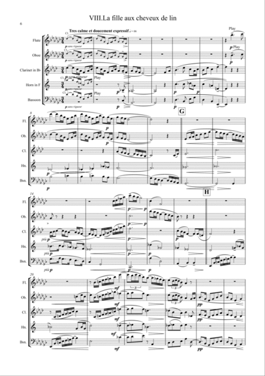 Debussy: Four Piano Preludes from Bk.1 - wind quintet Woodwind Quintet scores gallery preview page 6