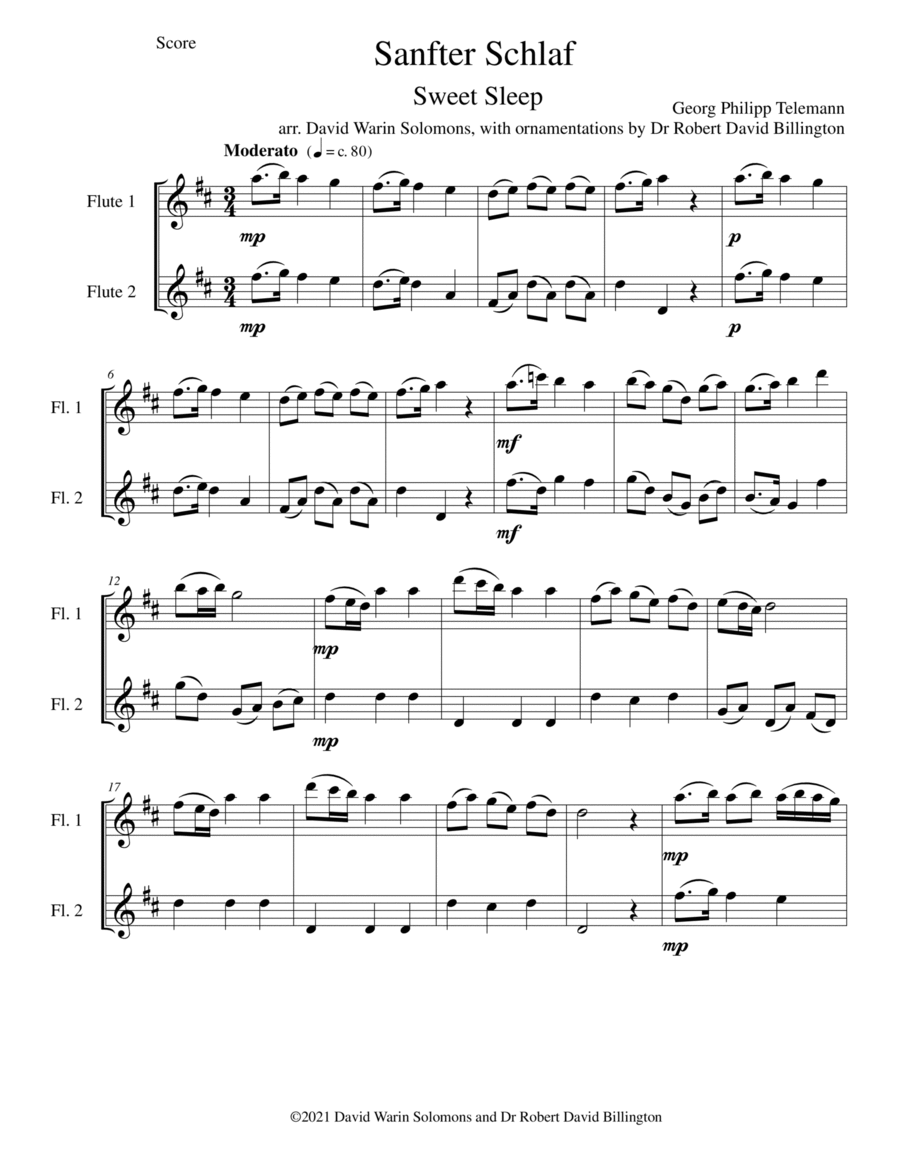 Sanfter Schlaf (Sweet Sleep) for 2 baroque flutes Sanfter Schlaf (Sweet Sleep) for 2 baroque flutes Flute Duet scores gallery preview page 1