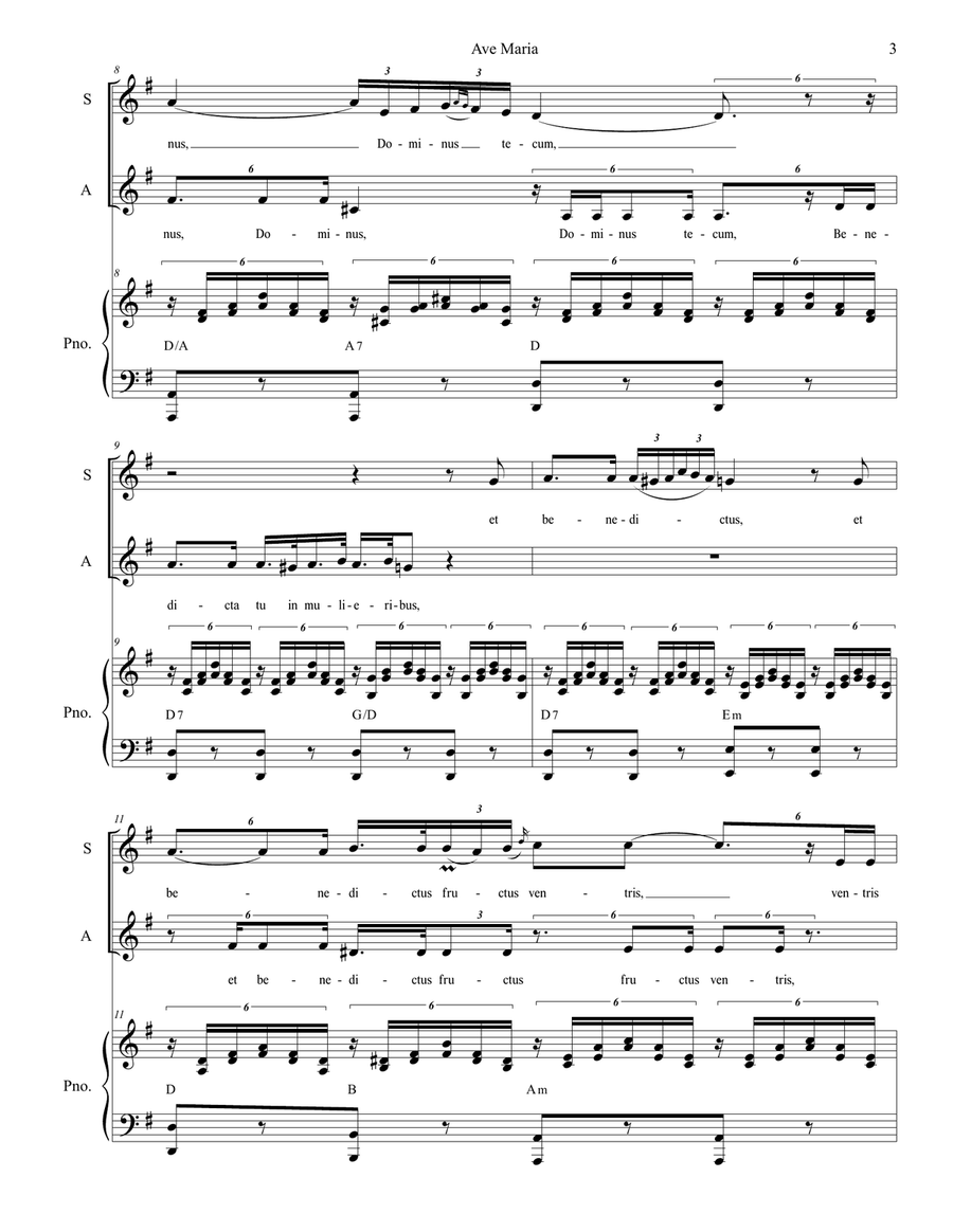 Ave Maria (Duet for Soprano and Alto solo - (Low Key) Ave Maria (Duet for Soprano and Alto solo - (Low Key) Alto Voice scores gallery preview page 3