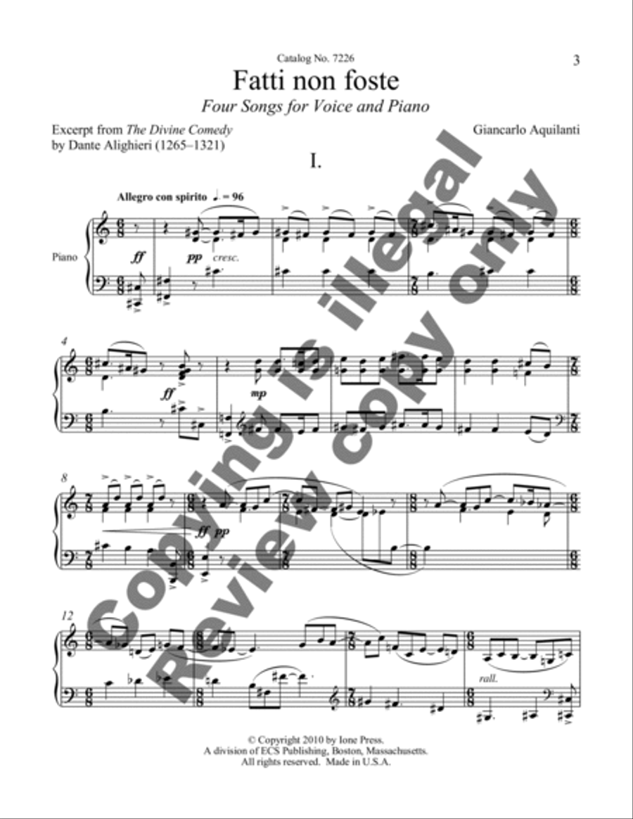 Fatti non foste (Four Songs) Piano, Vocal scores gallery preview page 8