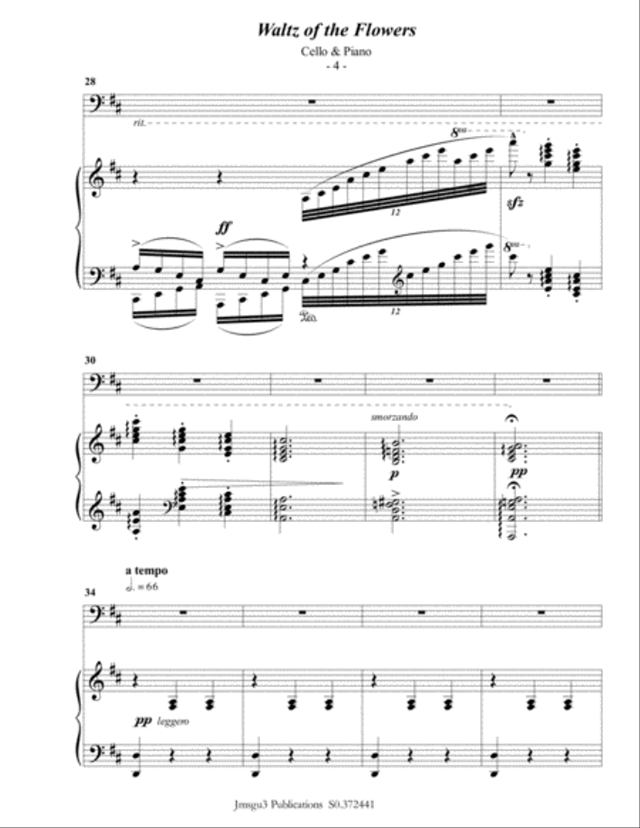 Tchaikovsky: Waltz of the Flowers from Nutcracker Suite for Cello & Piano Piano scores gallery preview page 5