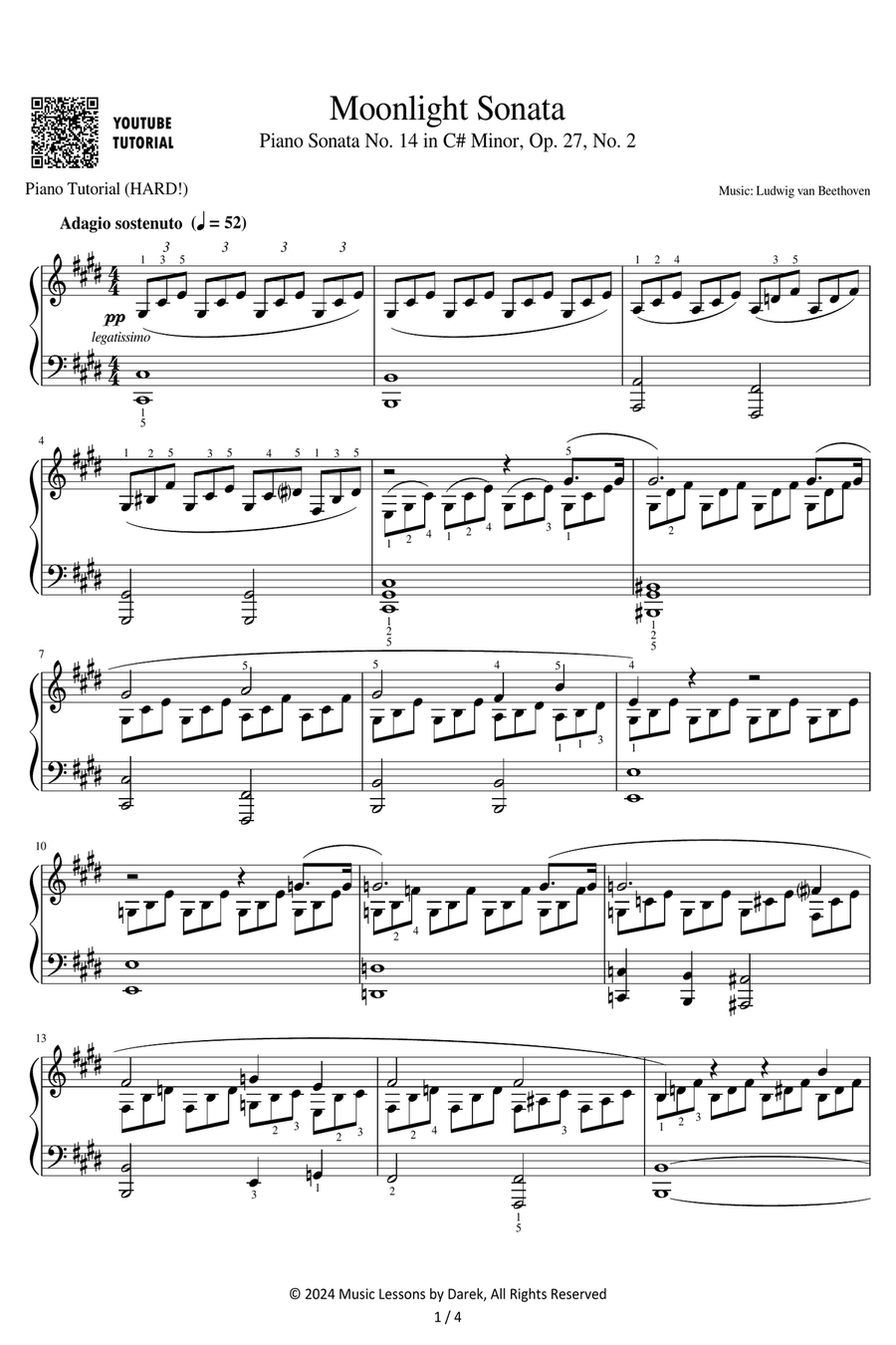 Moonlight Sonata - Ludwig van Beethoven [HARD PIANO] Piano Solo scores gallery preview page 1