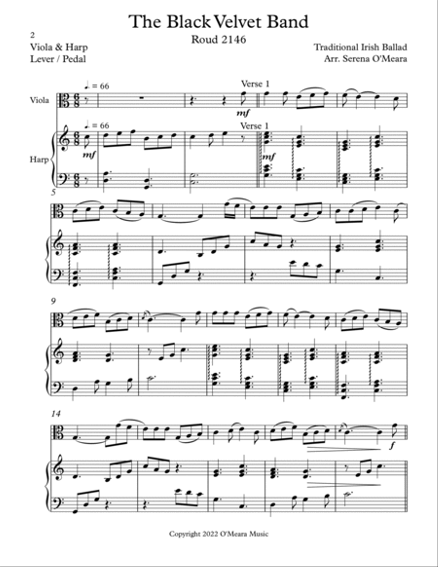 The Black Velvet Band, Duet for Viola & Harp String Duet scores gallery preview page 2