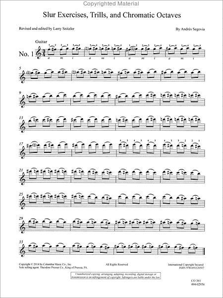 Slur Exercises, Trills, and Chromatic Octaves by Andres Segovia Guitar - Sheet Music