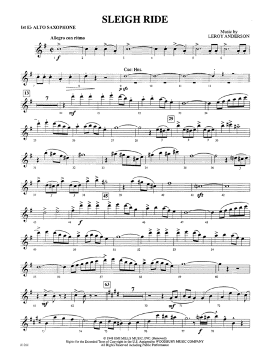 Sleigh Ride: E-flat Alto Saxophone Full Orchestra scores gallery preview page 1