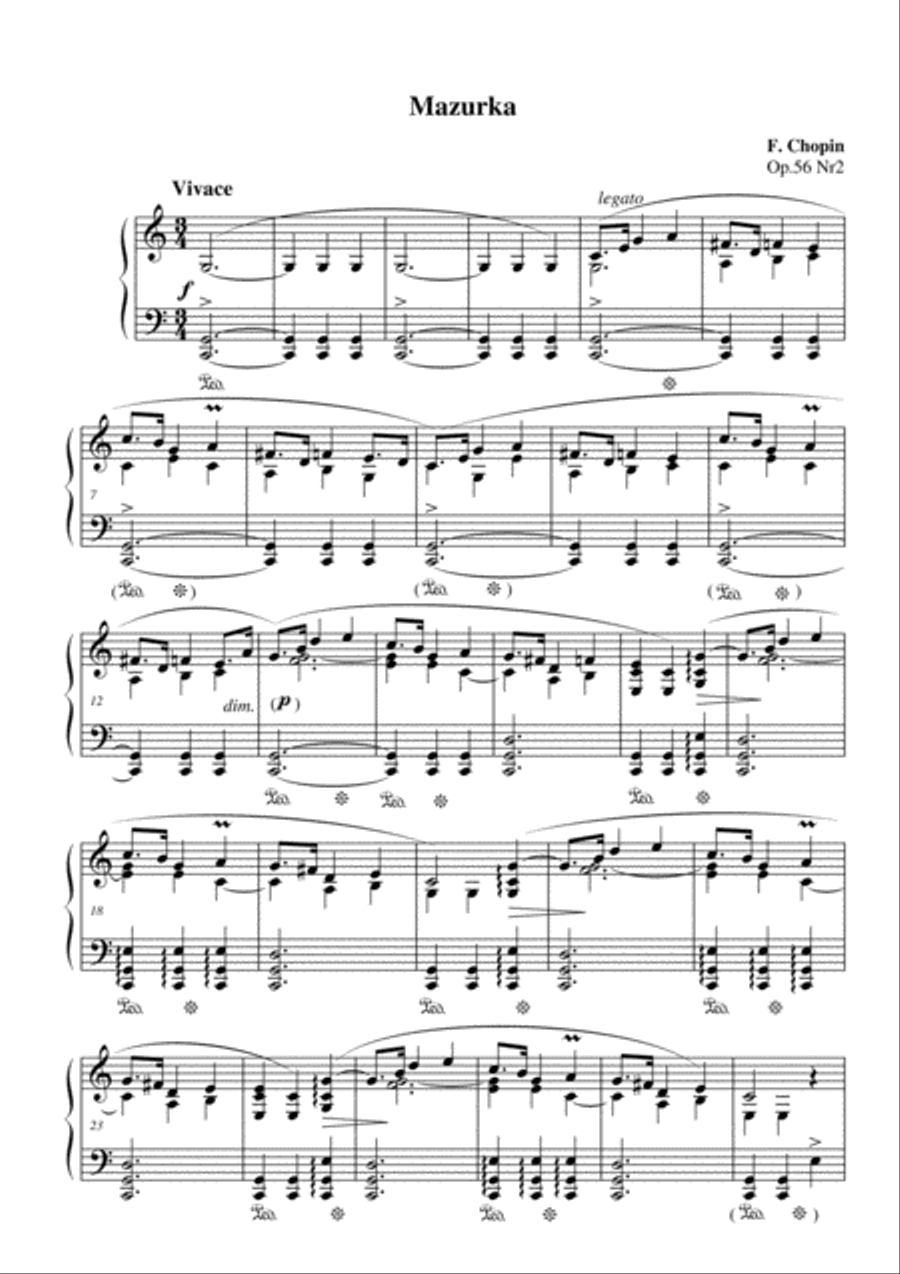 Chopin - Mazurka op. 56 No.2 for piano solo Piano Solo scores gallery preview page 1