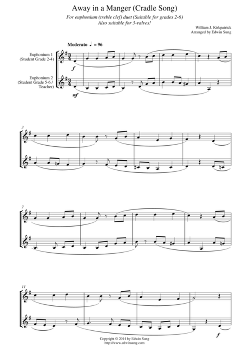 Away in a Manger (Cradle Song) (for euphonium duet (Bb treble, 3 or 4 valved), suitable for grades 2 image number null