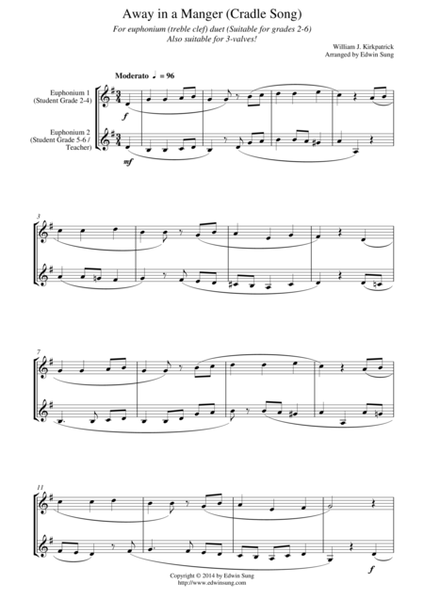 Away in a Manger (Cradle Song) (for euphonium duet (Bb treble, 3 or 4 valved), suitable for grades 2 image number null