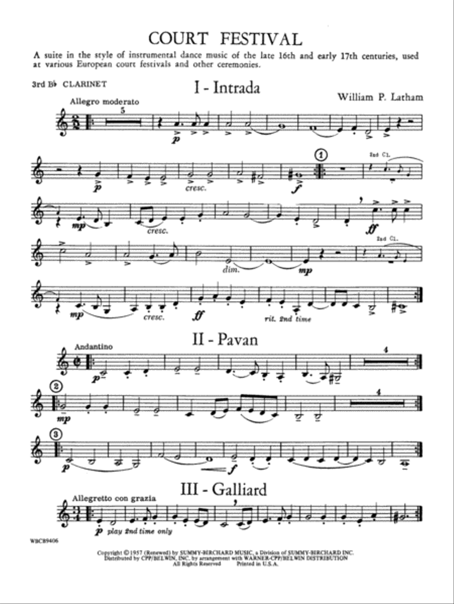Court Festival (Suite for Concert Band): 3rd B-flat Clarinet Concert Band scores gallery preview page 1