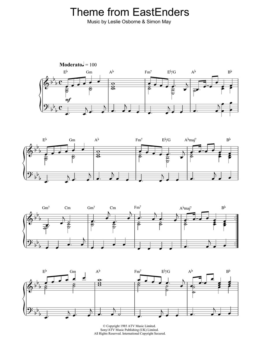 Theme From EastEnders Piano Solo scores gallery preview page 1