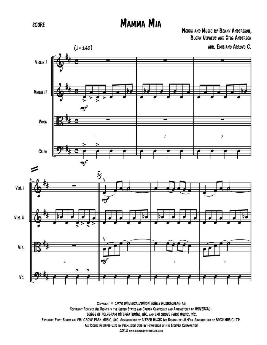 Mamma Mia String Quartet scores gallery preview page 2