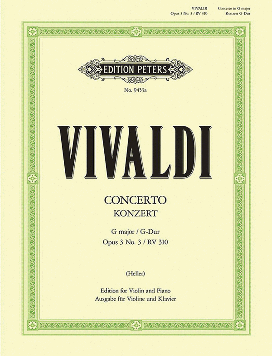 Violin Concerto in G Op. 3 No. 3 (RV 310) (Edition for Violin and Piano) Violin Solo scores gallery preview page 1