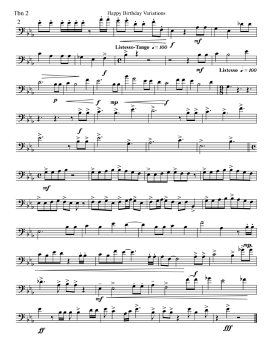 Low Brass Birthday Variations-Tune of Happy Birthdaty-Parts Brass Ensemble scores gallery preview page 4
