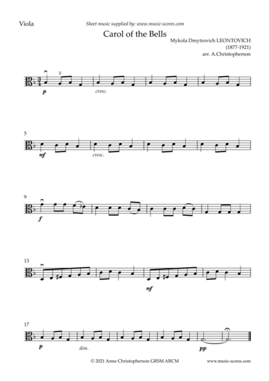 Carol of the Bells - Easy Viola with note names Viola Solo scores gallery preview page 2