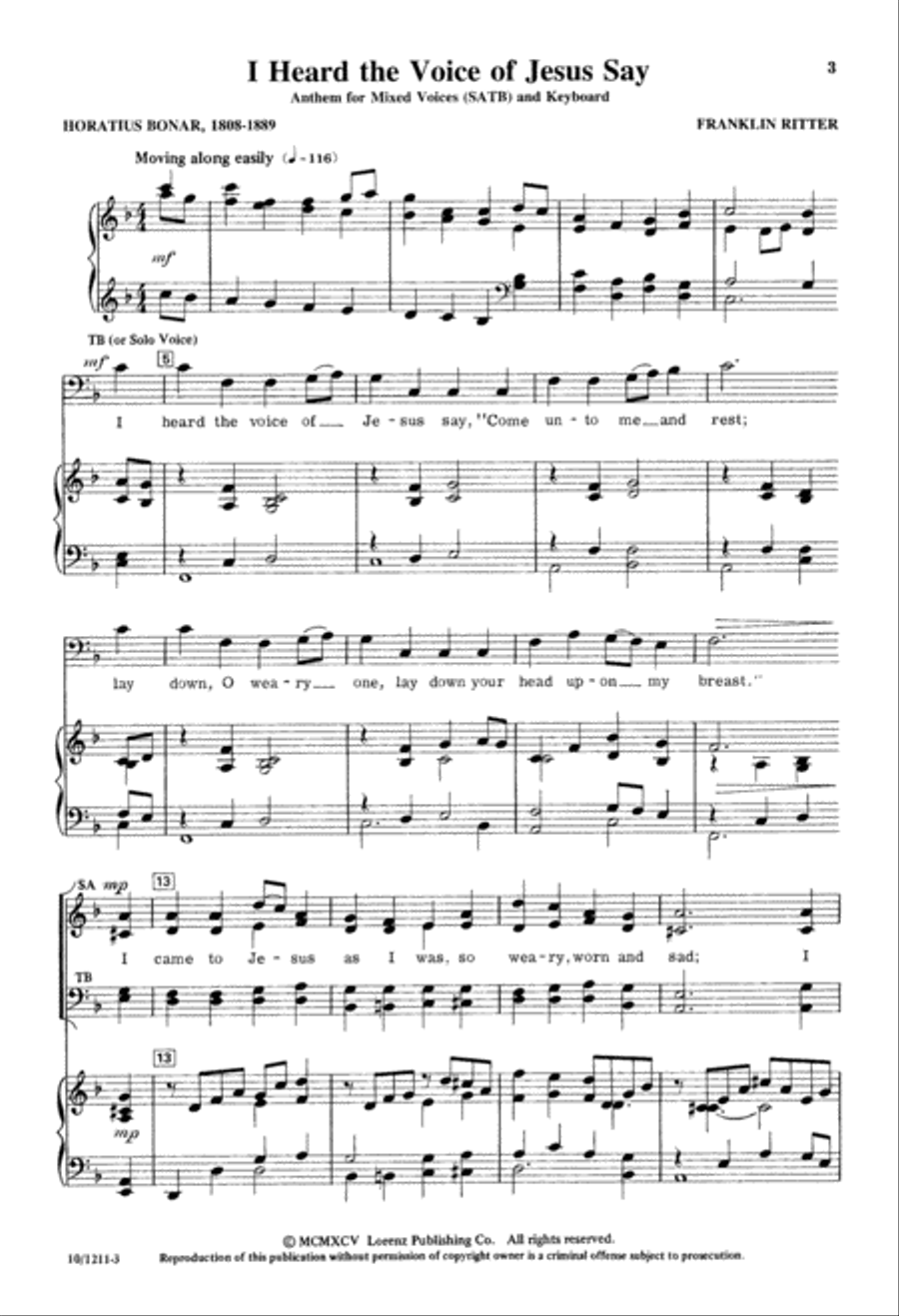 I Heard the Voice of Jesus Say 4-Part scores gallery preview page 3