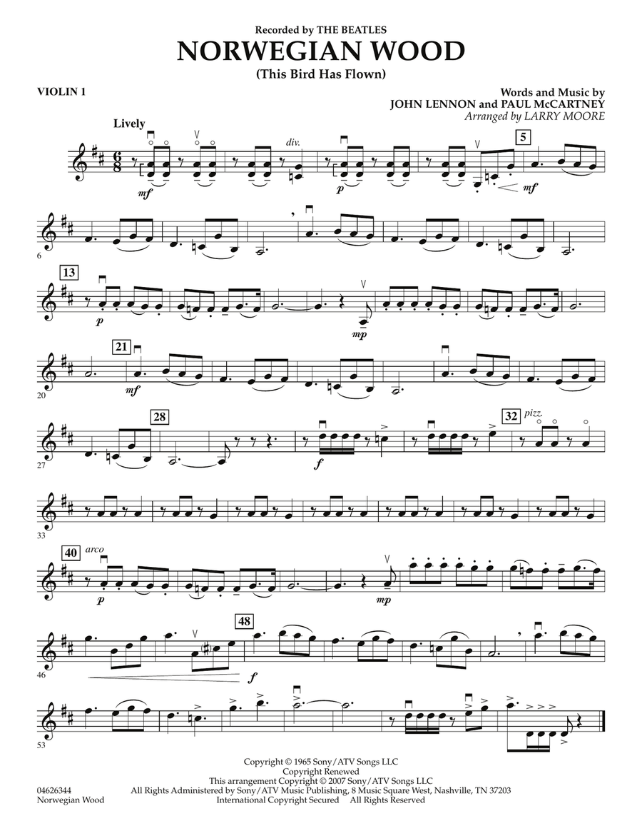 Norwegian Wood (This Bird Has Flown) - Violin 1 Orchestra scores gallery preview page 1