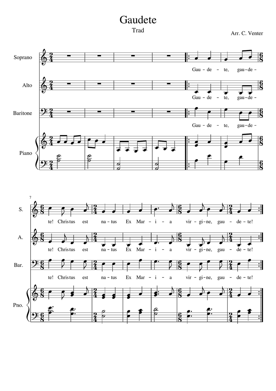 Gaudete Christus Est Natus 3-Part scores gallery preview page 1