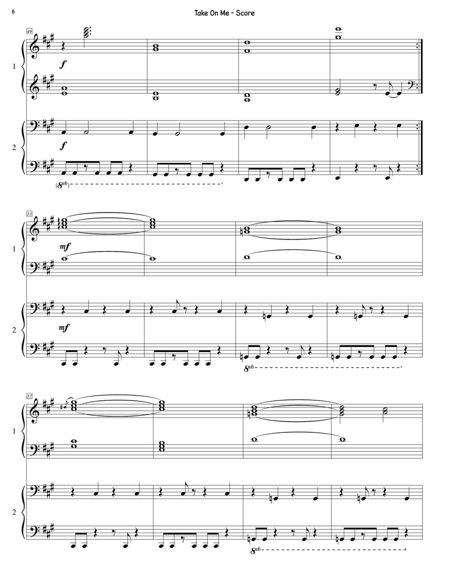 Take On Me 1 Piano, 4-Hands scores gallery preview page 6