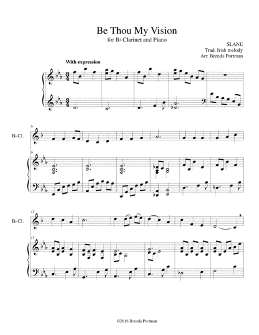 Be Thou My Vision (clarinet/piano), arr. Brenda Portman Be Thou My Vision (clarinet/piano), arr. Brenda Portman Clarinet Solo scores gallery preview page 1