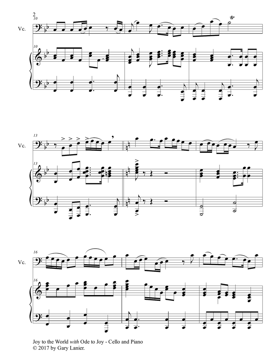 JOY TO THE WORLD with ODE TO JOY (Cello with Piano & Score/Part) JOY TO THE WORLD with ODE TO JOY (Cello with Piano & Score/Part) Piano scores gallery preview page 3