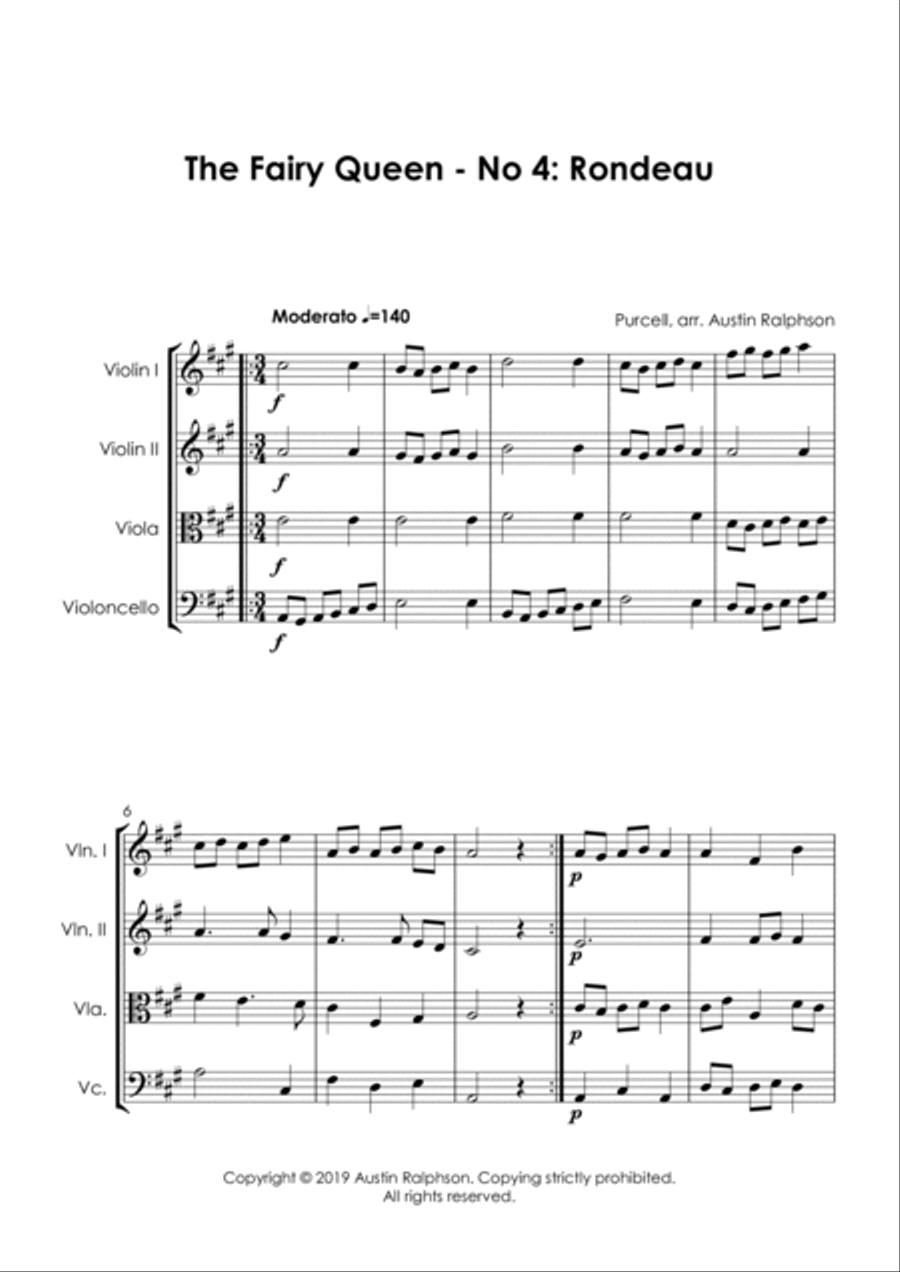 The Fairy Queen (Purcell) No.4: Rondeau - string quartet String Quartet scores gallery preview page 5