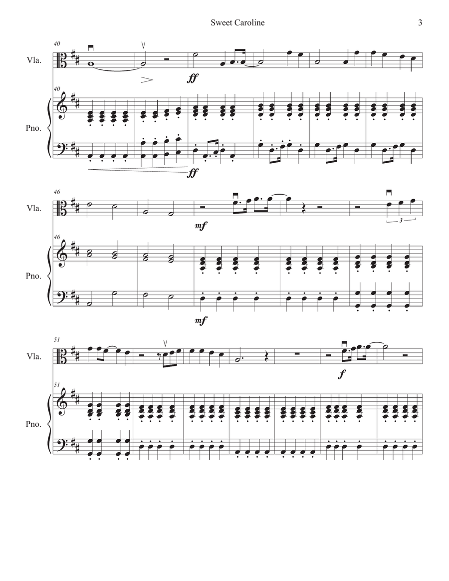 Sweet Caroline Viola Solo scores gallery preview page 3