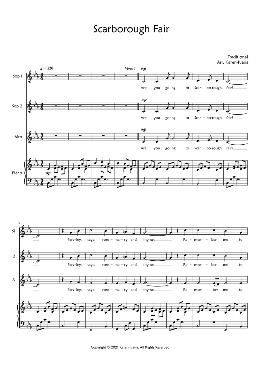 Scarborough Fair Scarborough Fair SSA scores gallery preview page 1