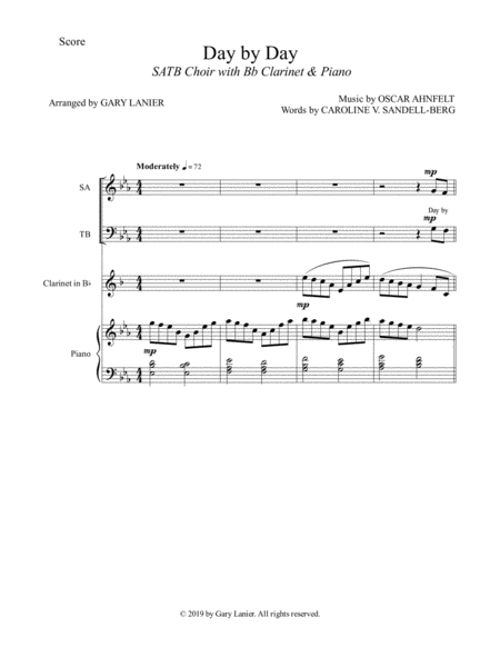 DAY BY DAY (SATB Choir with Bb Clarinet & Piano - Score & Parts included) image number null