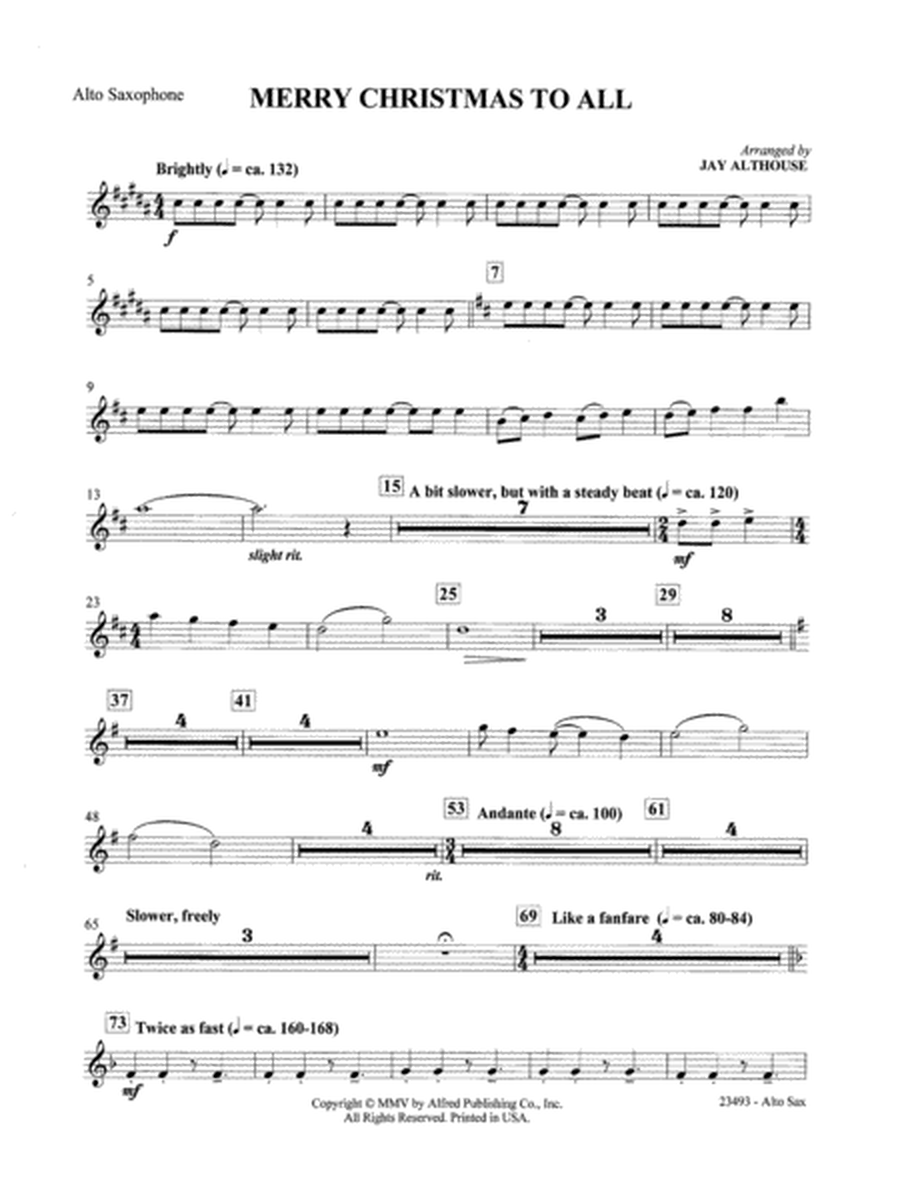 Merry Christmas to All (A Medley of Carols): E-flat Alto Saxophone