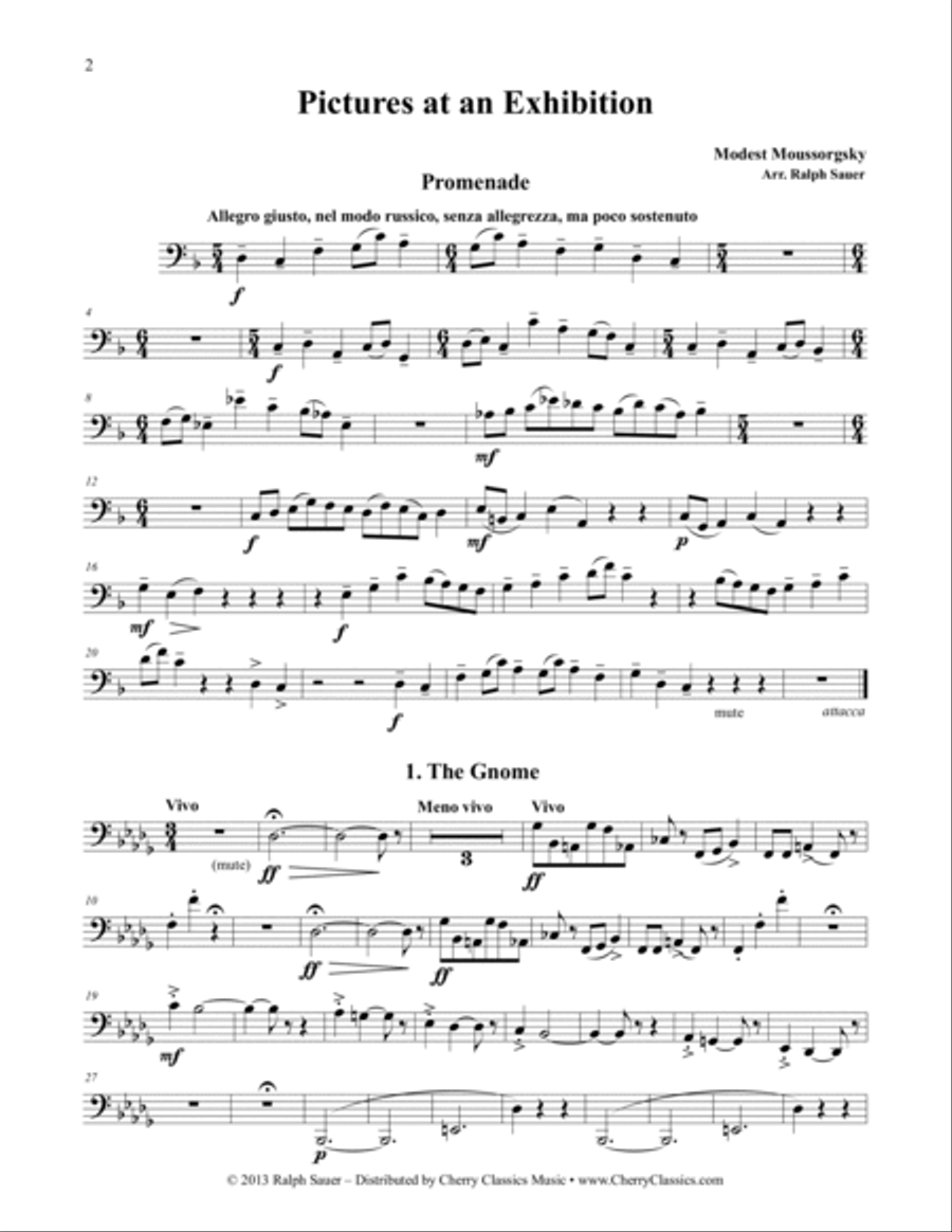 Pictures At An Exhibition for Tuba or Bass Trombone and Piano Bass Trombone scores gallery preview page 2