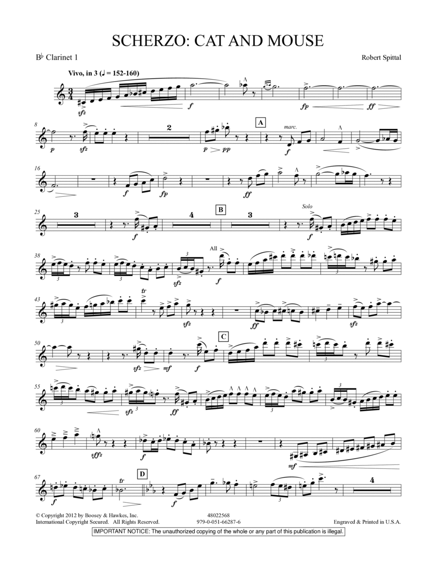Scherzo: Cat And Mouse - Bb Clarinet 1 Concert Band scores gallery preview page 1