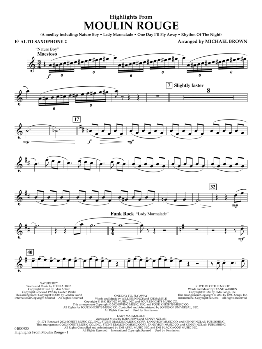 Highlights from Moulin Rouge - Eb Alto Saxophone 2 Concert Band scores gallery preview page 1