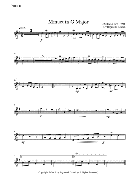 Minuet in G Major - J.S.Bach - 2 Flutes and Piano image number null