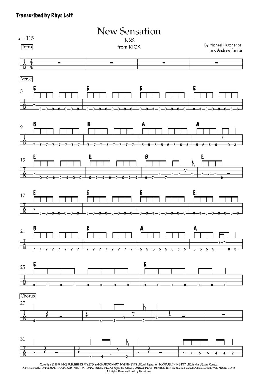 New Sensation Bass Guitar Tablature scores gallery preview page 1